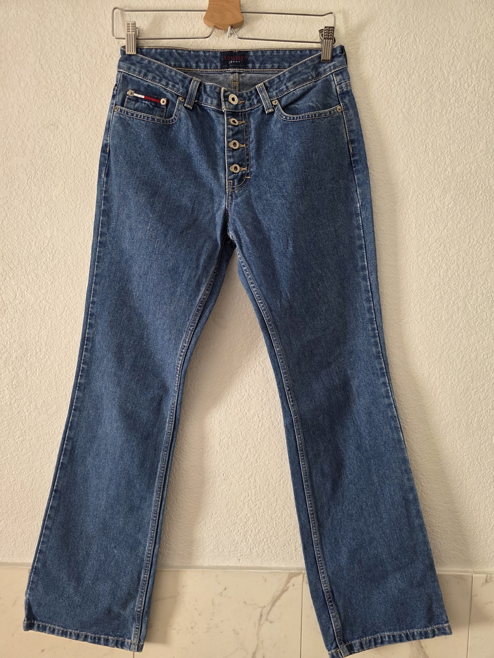 Tommy Hilfiger Button-Fly Wide  Leg Jeans - Medium Blue Low Rise